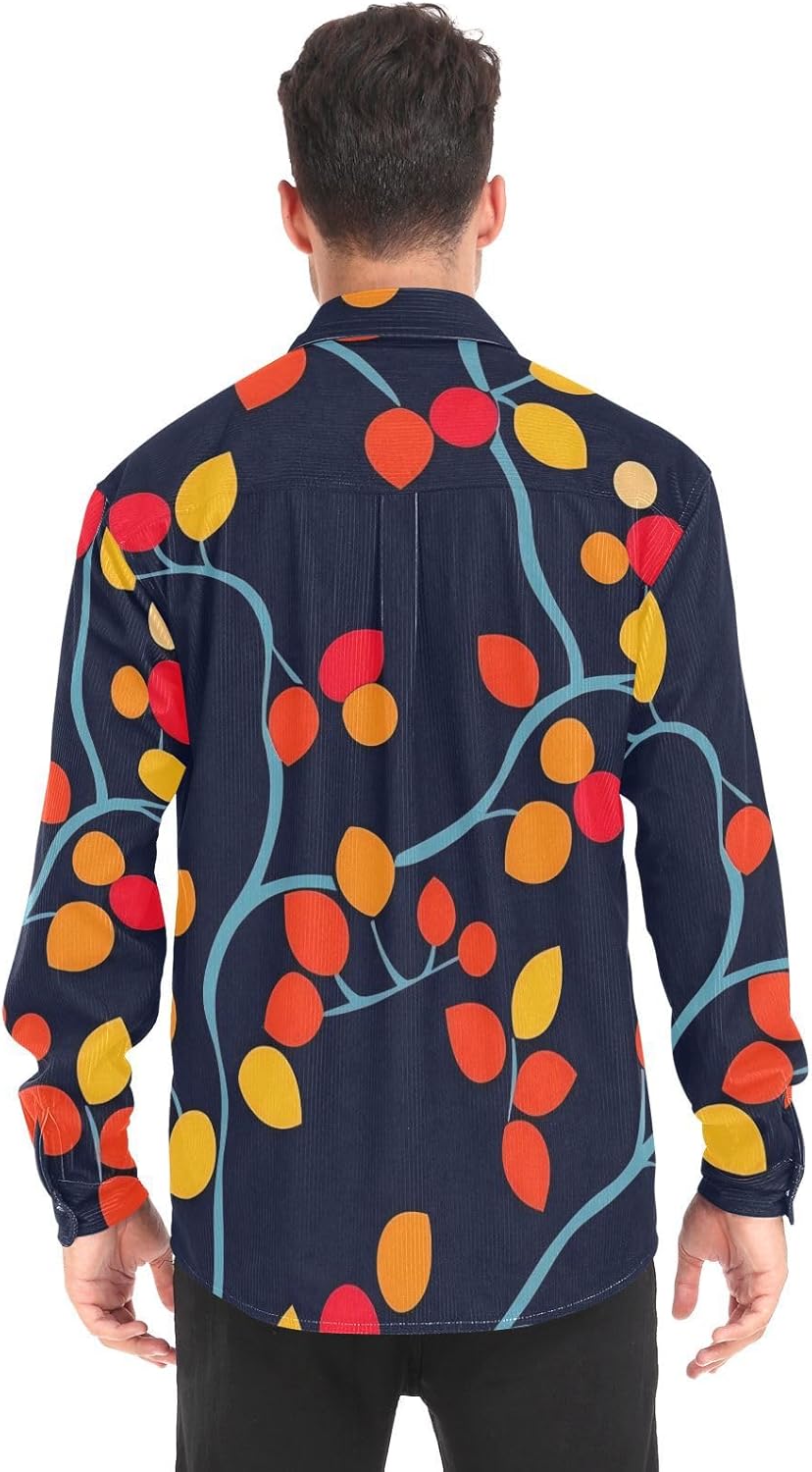 Orange-red Leaves Woolen Cord Fabric Mens Rugby Shirts Long Sleeve for Women Beach with Pockets