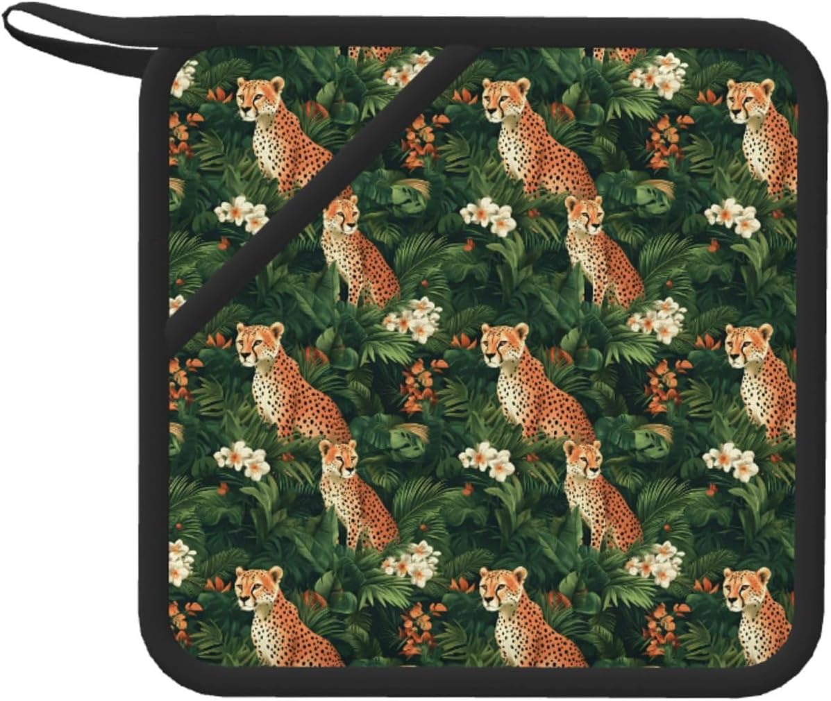 Pot Holders for Kitchen with Hanging Loop - Jungle Leopard Print Heat Resistant Silicone Pot Holders, Non Slip Oven Hot Pads, Potholders for Kitchen Decor Baking Cooking
