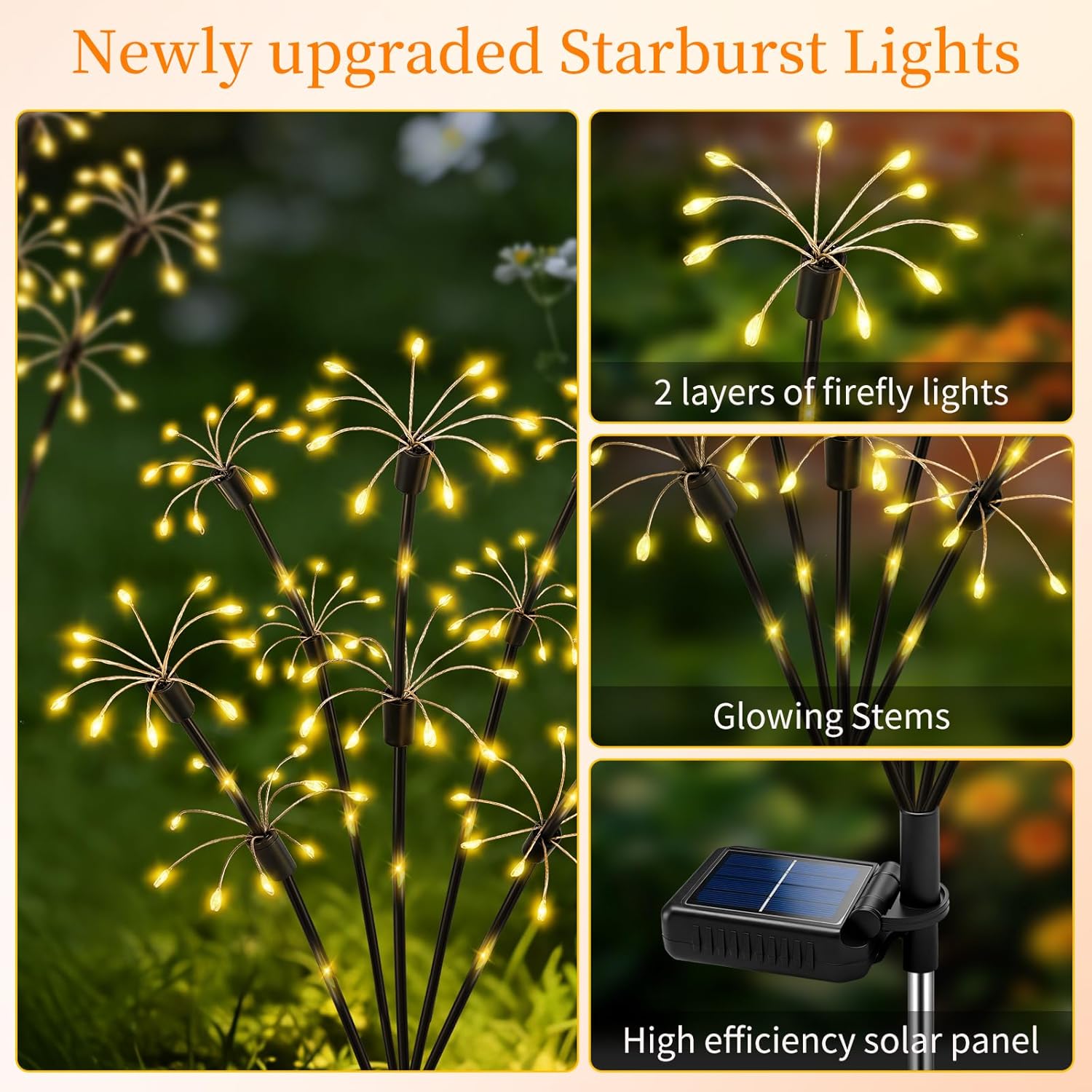 Solar Garden Lights Outdoor, 4 Pack 2-Layer Swaying Firework Lights, Waterproof Starburst Fairy Light Garden Decor for Yard Patio Pathway Lawn, Gardening Gifts for Women Mom Grandma Mother's Day