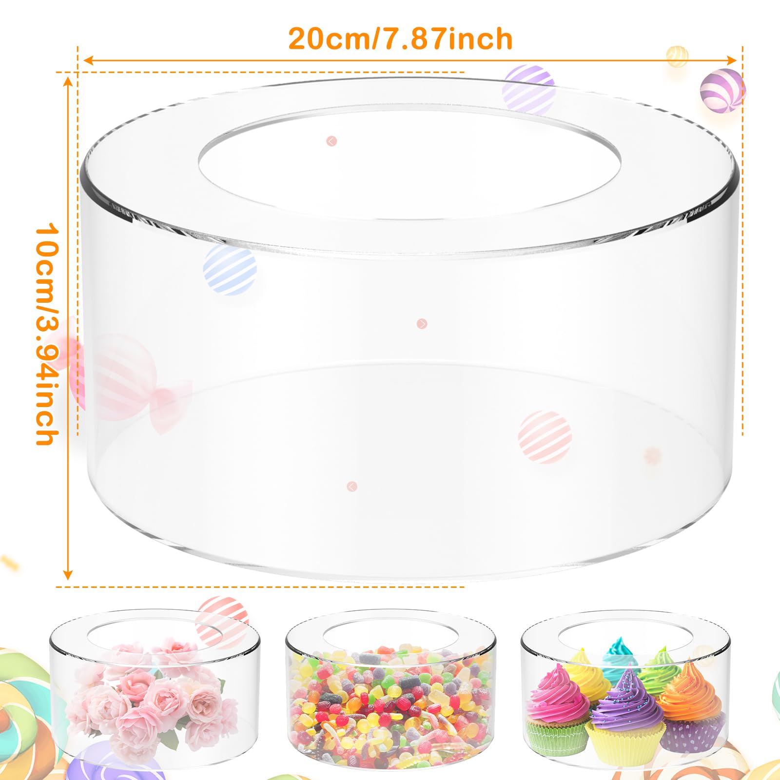 Alzata per torta in acrilico, rotonda, trasparente, riempibile, centrotavola cilindrico, decorazioni per feste, piedistallo rotondo per esporre torte, dessert, cupcake Exbert