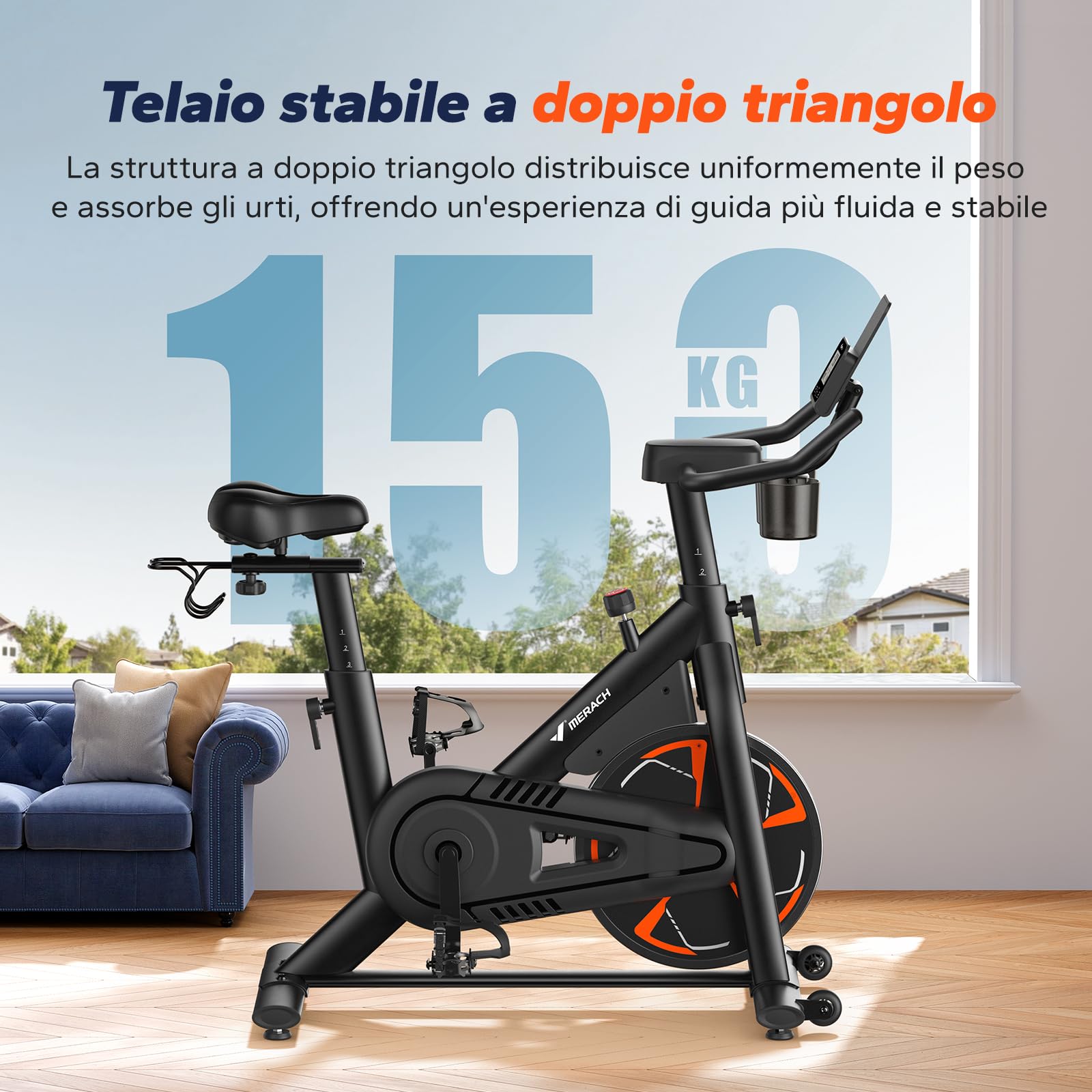 MERACH Cyclette da Casa con Resistenza Magnetica, Bicicletta da Appartamento Silenziosa con Sella a Cuscino d’Aria Ammortizzante, Schermo LCD, App Esclusiva, Telaio a H Stabile, Carico fino a 150KG
