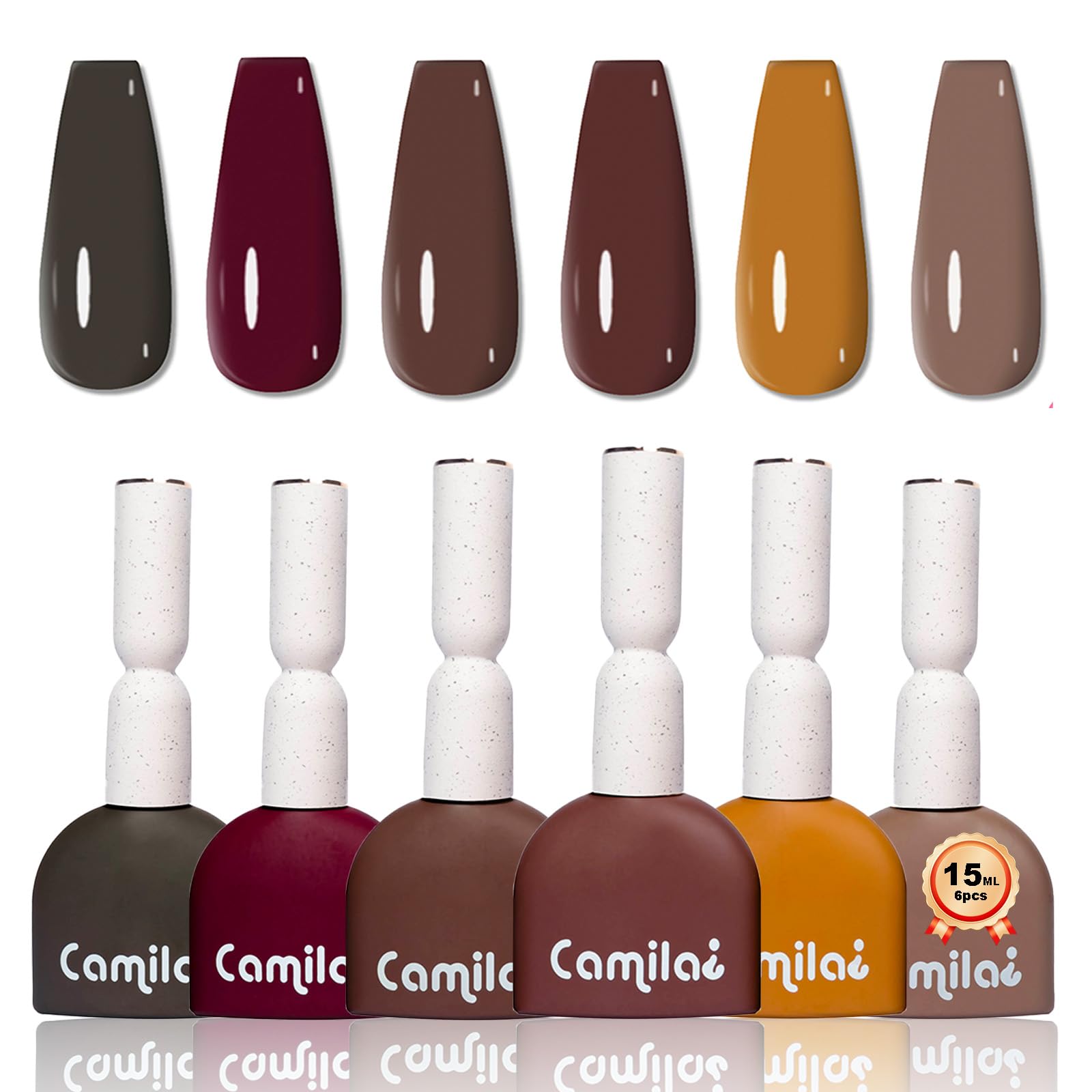 CAMILA ¿ 6pcs 15ml Brown Gel Polish Set HEMA Free TPO Free Brown Coffee Khaki Caramel Soak Off Gel Polish Gift For Women Salon Manicure H Set