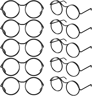Doll Glasses, 10 Pcs Mini Metal Wire Rim Frameless Lens Doll Dress up Eyeglasses Dolls Making Supplies for Dolls Pets Costume Accessories Cosplay DIY Crafts (Black)