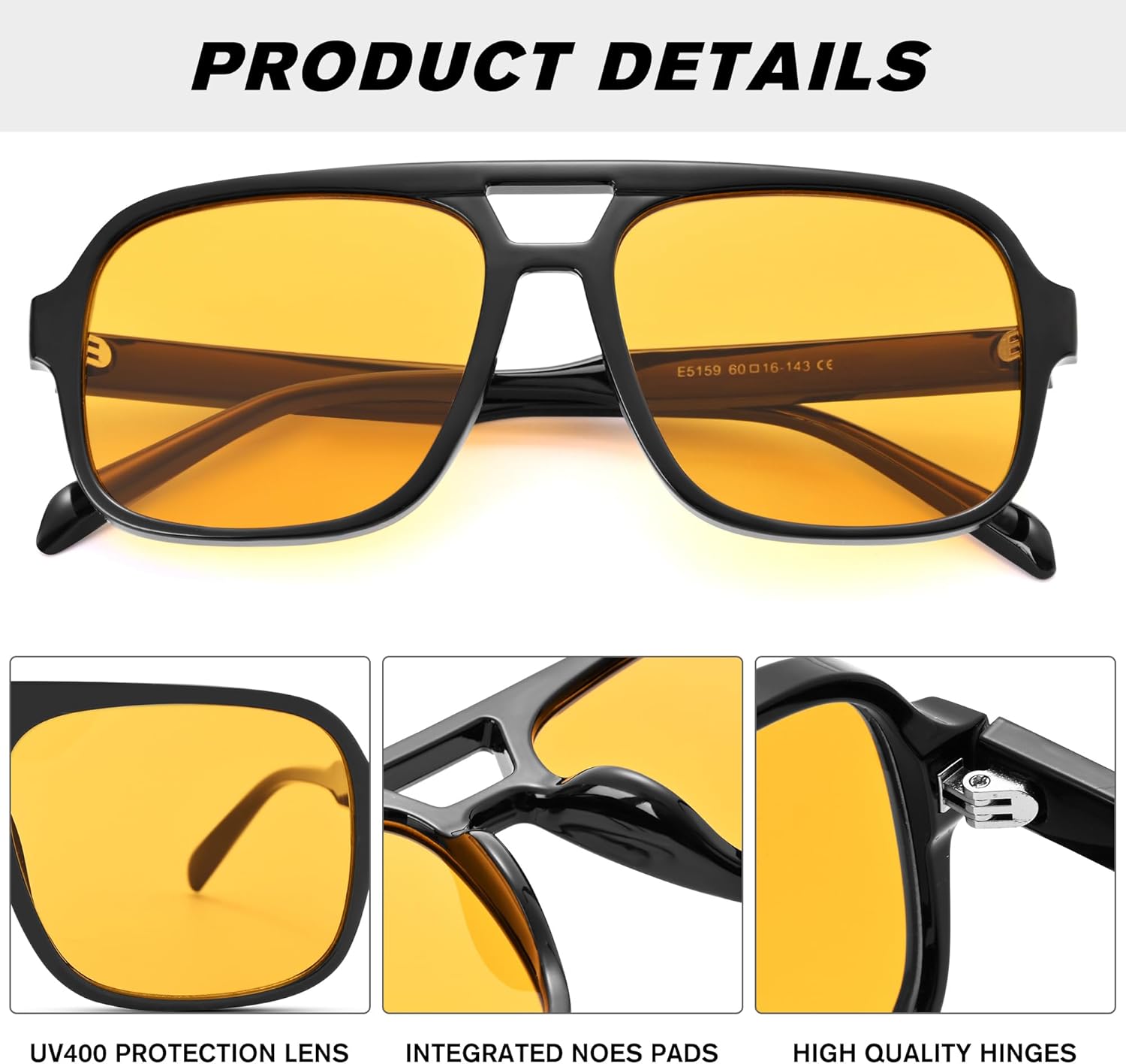 Hycredi Retro Aviator Sunglasses for Women Men, Trendy Square Shades, Vintage Classic Rectangle Sun Glasses - Image 5