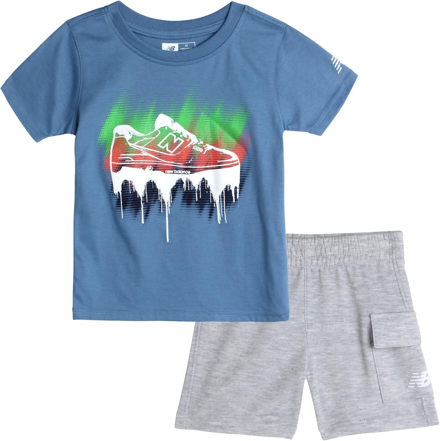 New Balance Baby Boys’ Shorts Set – 2 Piece T-Shirt and Fleece Cargo Sweat Shorts – Cute Outfit for Infants Toddlers (12M-4T)