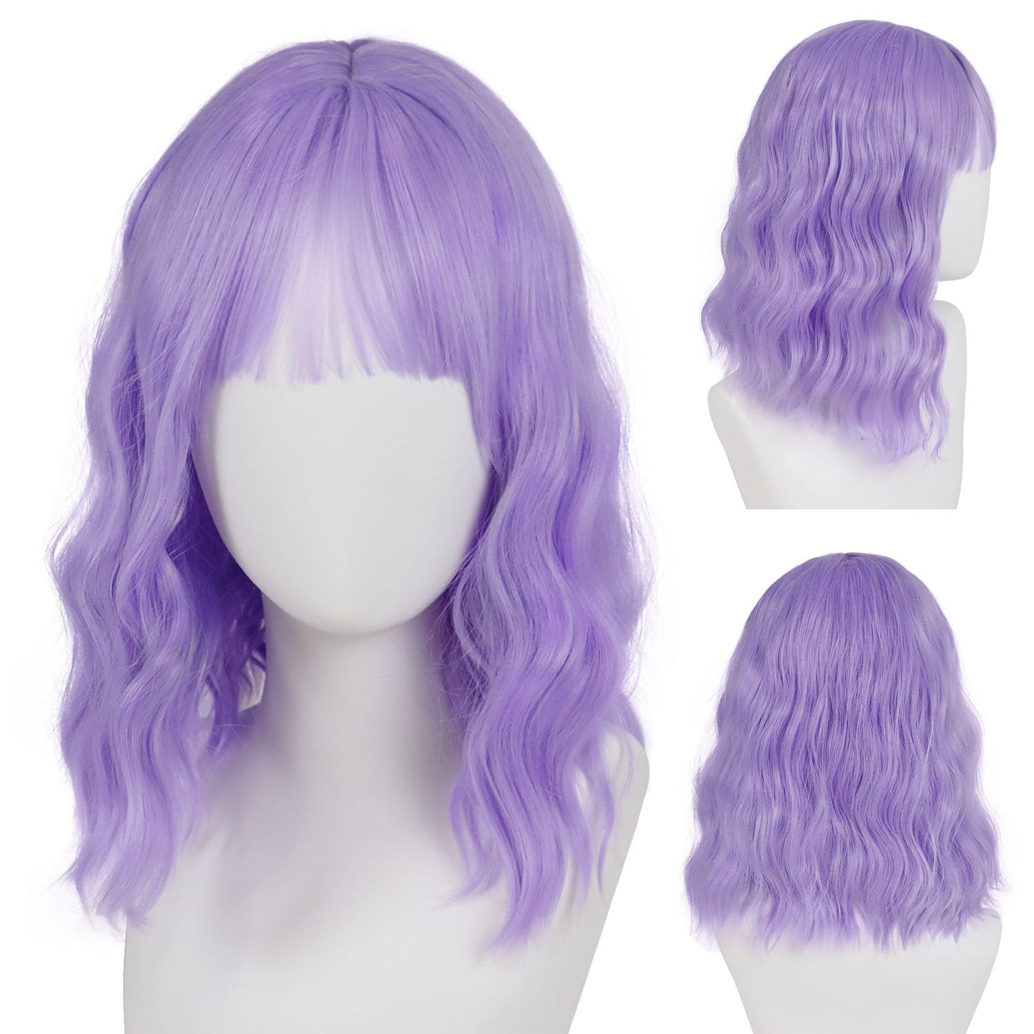 GNIMEGIL 14 Inches Orange Wig with Bangs Women Girls Short Curly Wavy Bob Wigs Shoulder Length Synthetic Party Wig Cap Included