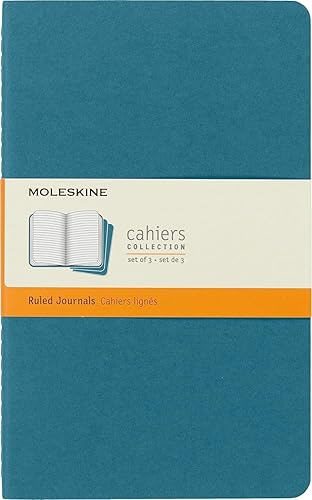 Moleskine Cahier - Cuaderno de tapa suave, tamaño L (5 x 8.25 pulgadas), rayado, tapa azul (azul brisk), 80 páginas (juego de 3)