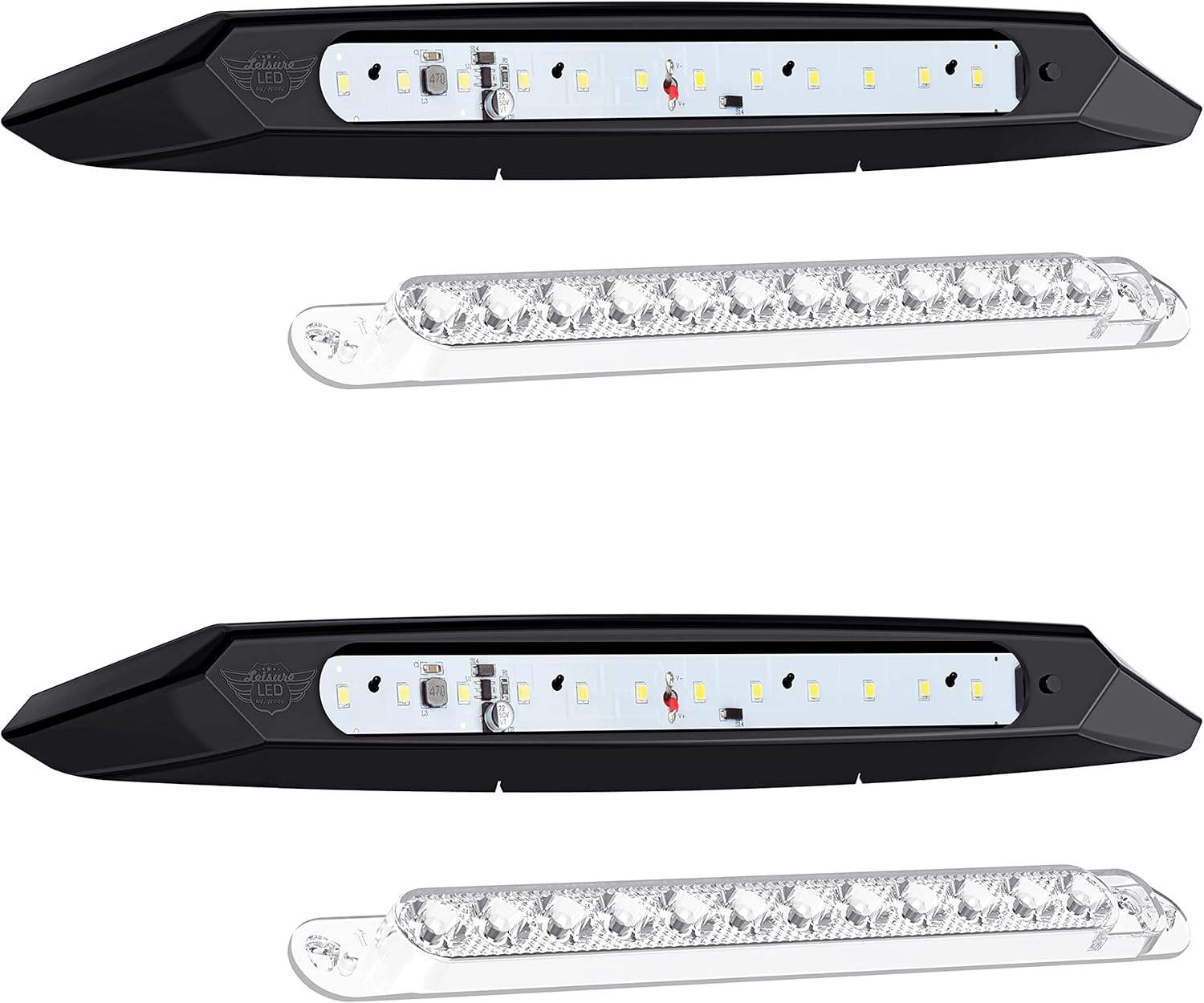 Leisure LED RV Exterior 13" Awning Porch Utility Light with on/Off Switch 12v 400 Lumen Lighting Fixture. Replacement Lighting for RVs, Trailers, Campers, 5th Wheels Black Base (Black, 2-Pack) : Automotive