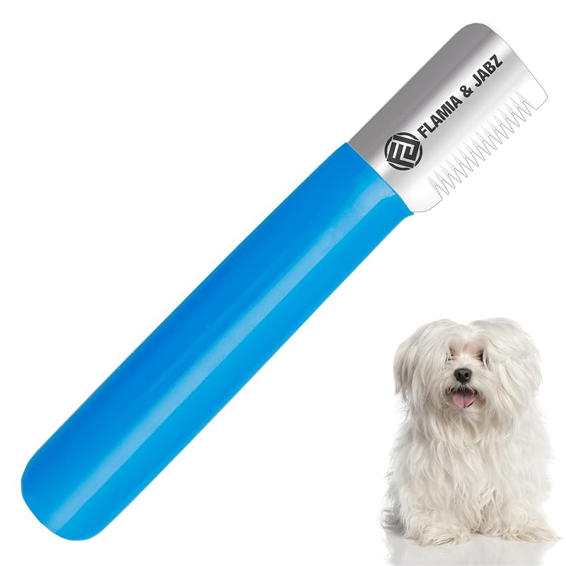 Faca de stripping para cães em aço inoxidável com cabo plástico FLAMIA & JABZ, para destros, Médio