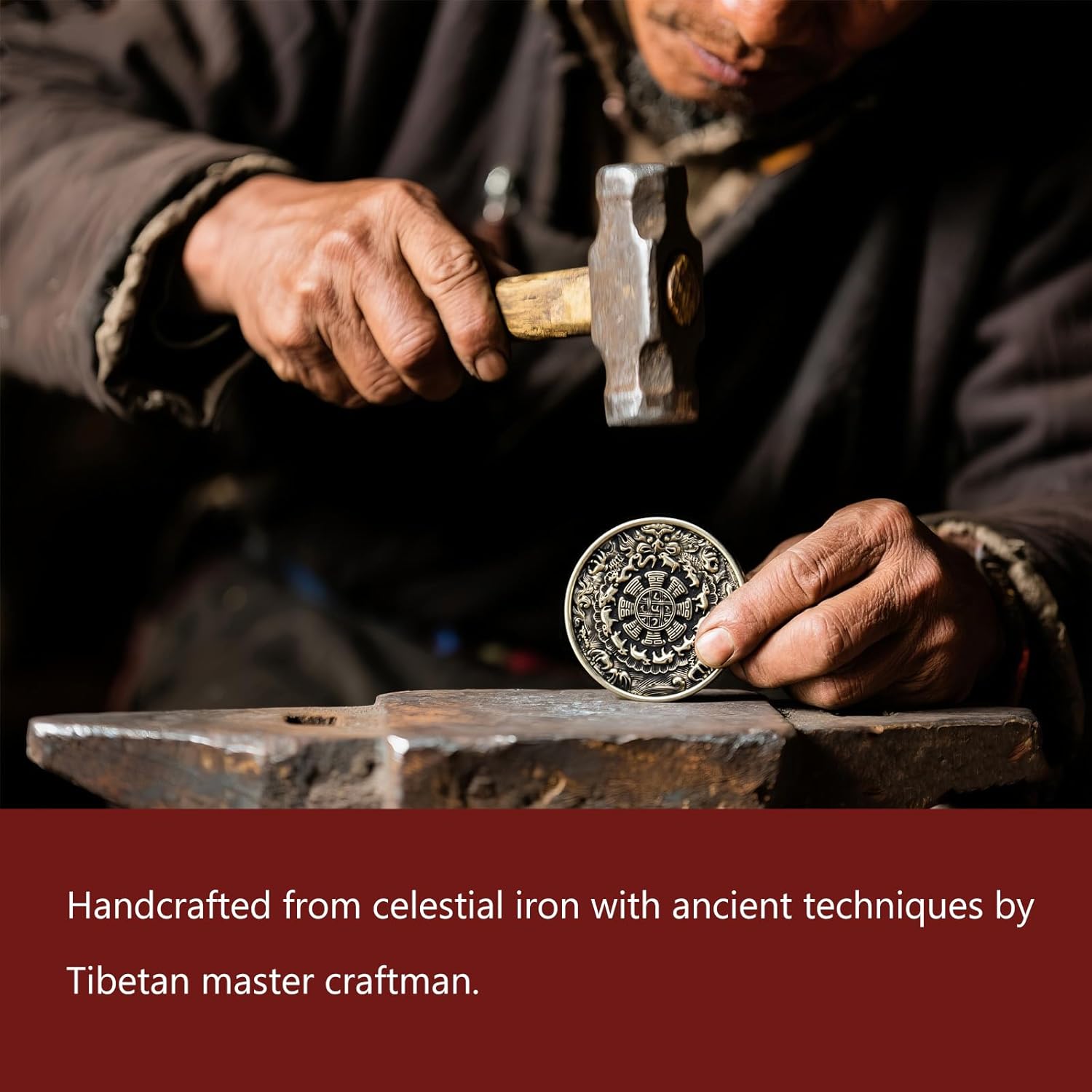 Tibetan Monk Blessed Handmade "Celestial Iron" Talisman Necklace with Protection, Safety, Peace, Anti-Anxiety for Men Women for Executives, Yoga, Travelers, Energy Healing- “Nine Palace Bagua" Himalayan Amulet for Car, Office, Meditation. Luxury Gift for Families in Christmas, Birthdays, Anniversaries...