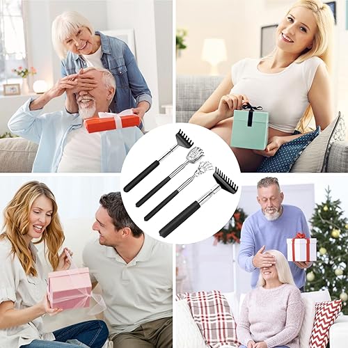 Miniatura 6 de YIKATO Juego de regalo de rascador de espalda, paquete de 4, herramienta de masaje telescópica portátil extensible de acero inoxidable, relleno de