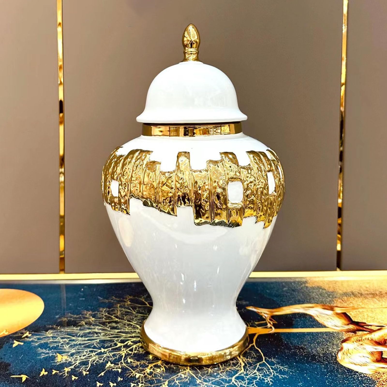 Koomuao Vaso Decorativo In Ceramica – Bianco E Oro, Stile Moderno, 20/25/30 Cm, Centrotavola - 4