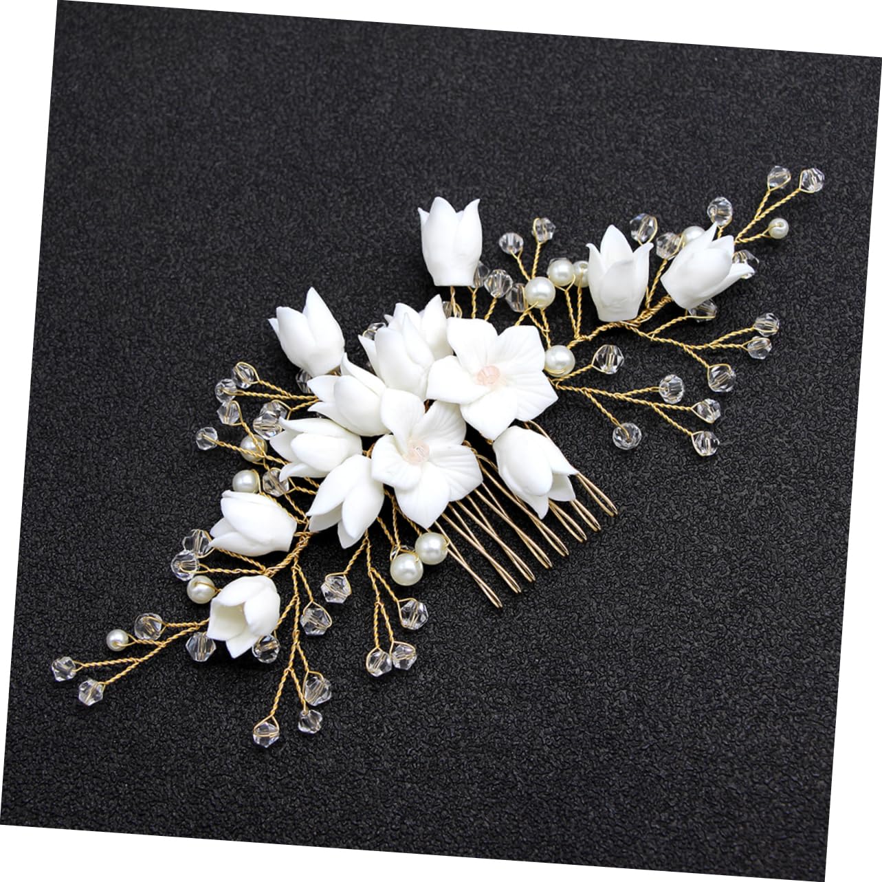 Outanaya 3pcs Polymer Clay Flower Hair Comb Bridal Pearl Crystal Beads Bridal Headpiece for Wedding