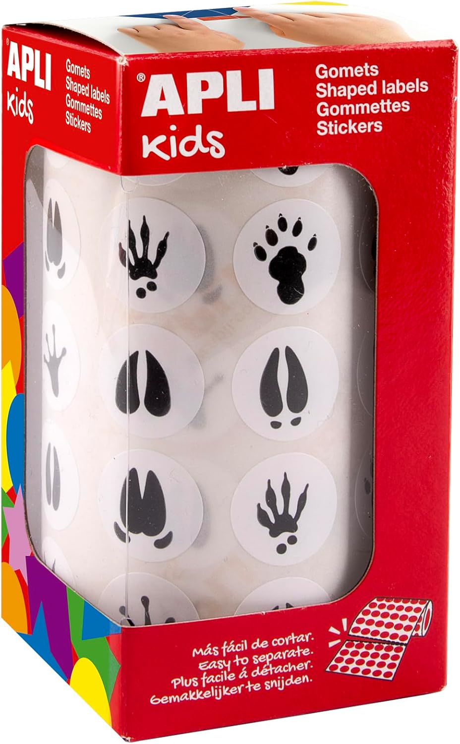 APLI Kids 19715 Animal Footprint Stickers Roll - 900 Animal Footprint Stickers - Ideal for Kindergarten or Children's Workshops - Size: 20 mm.