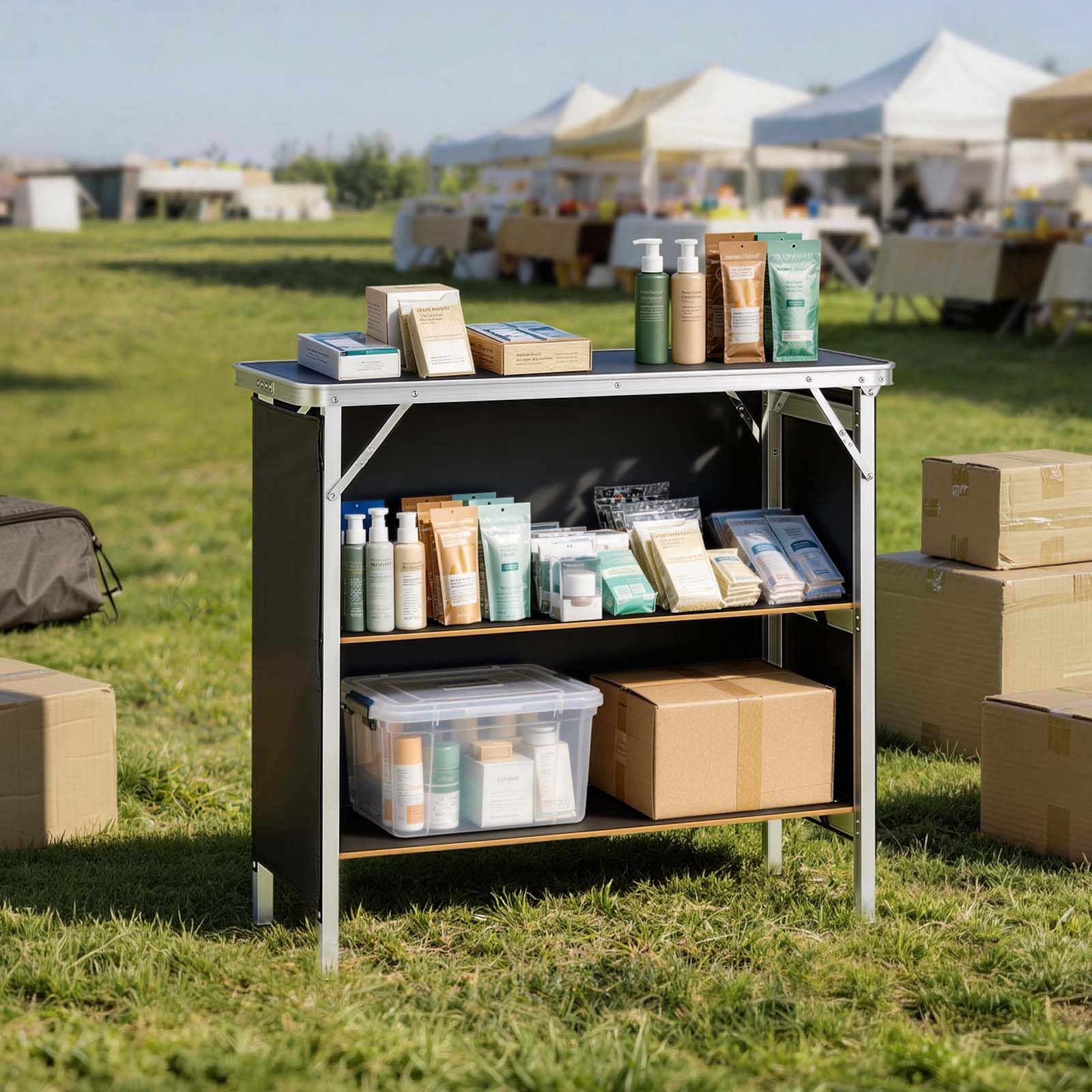 VEVOR Tavolo da Bar Pieghevole e Portatile, Bancone Smontabile 980 x 385 x 870 mm, con Borsa per Trasporto, Ripiano Portaoggetti e Tela Rimovibile, Postazione Bar per Mercatini Eventi Feste e Fiere