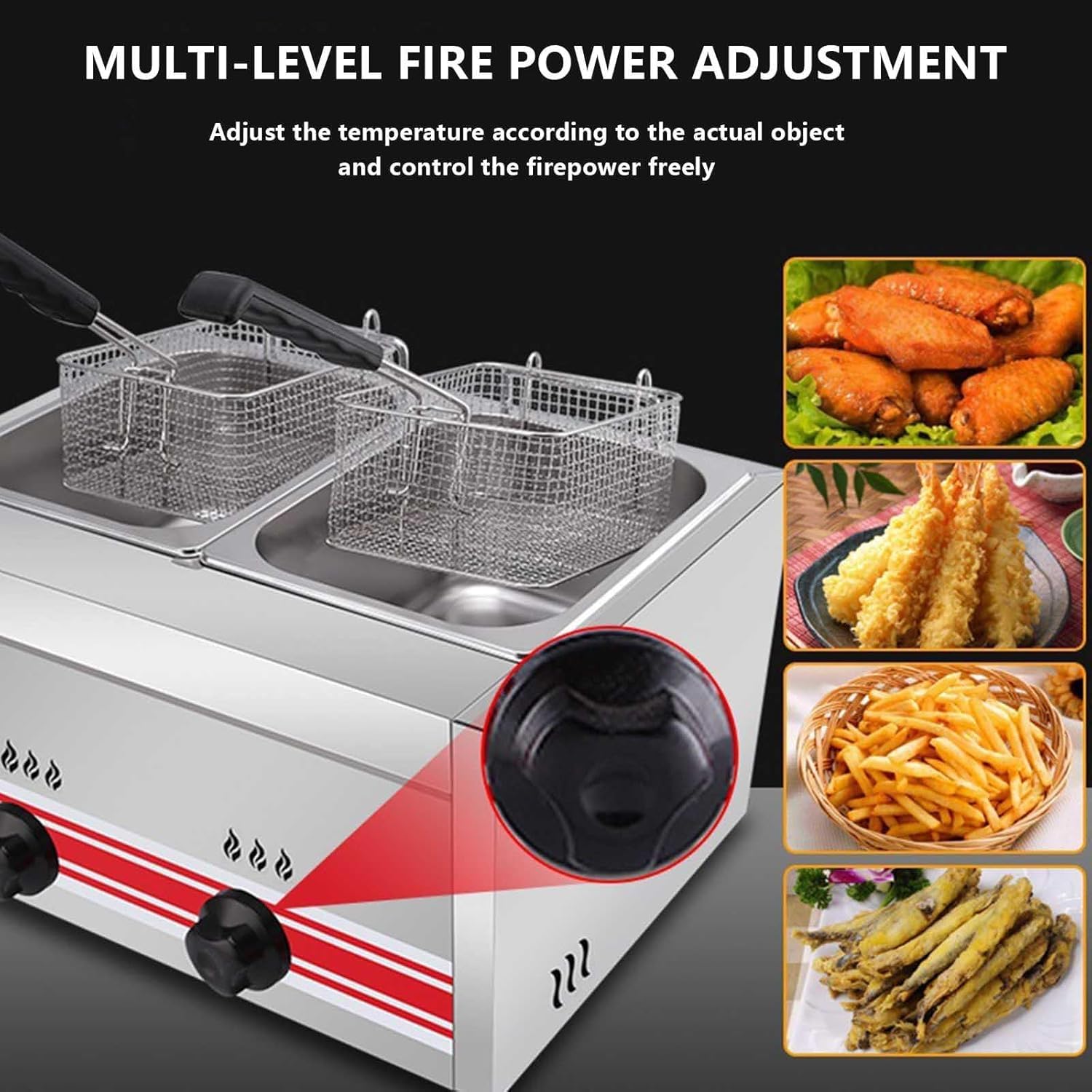 Friggitrice A Gas Professionale, Friggitrice Commerciale in Acciaio Inossidabile con Cestelli E Coperchi per Friggitrice, per Cucina Domestica per Ristoranti Commerciali, Triplecylinder10l+10l+10l