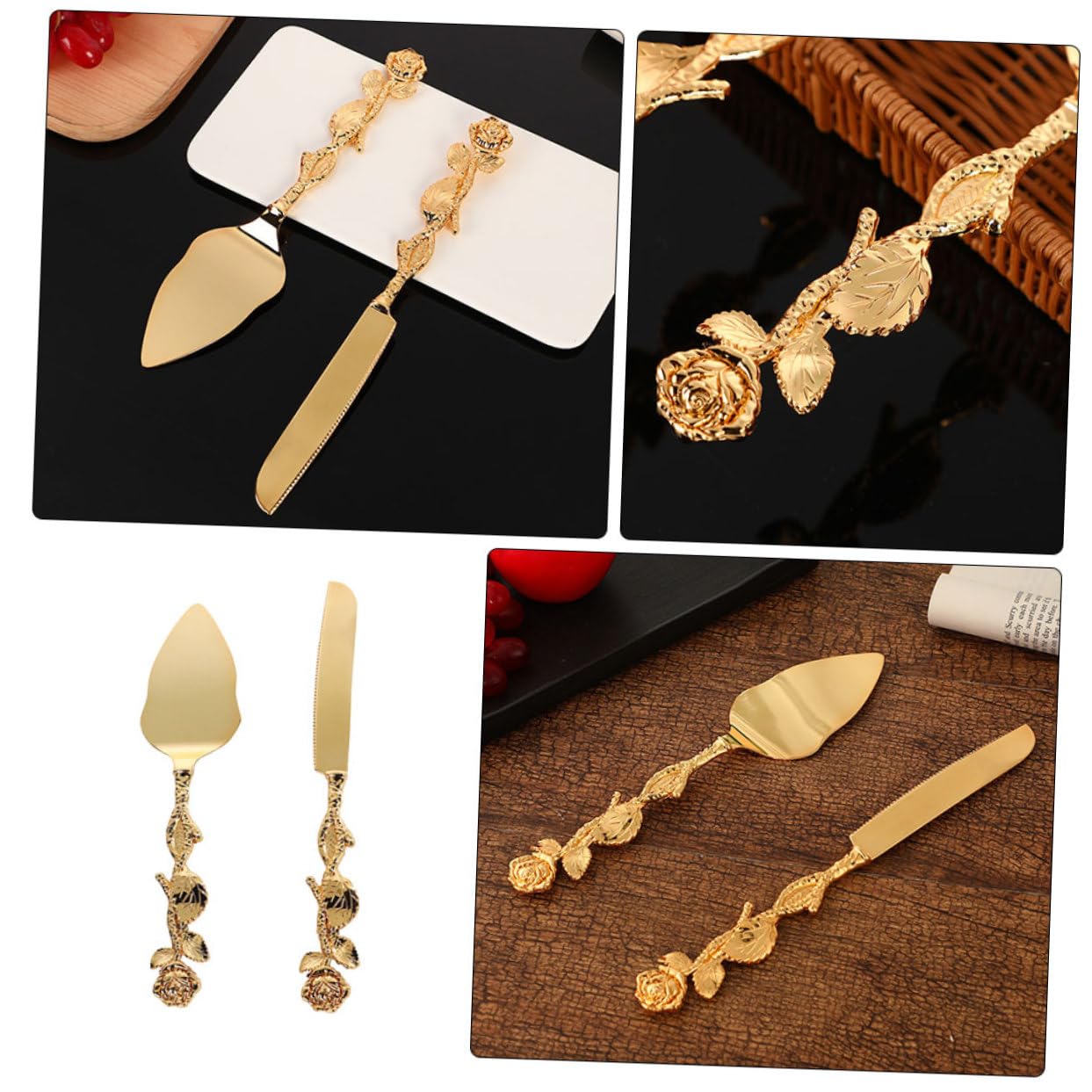 Hemobllo Set de Couteau à Glacer et Pelle à Tarte en Alliage de Zinc Doré, Facile à Nettoyer, pour Servir et Découper Gâteaux Lors des Fêtes