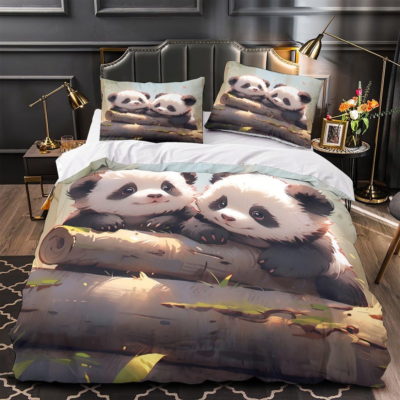 Housse de couette Panda illustration de dessin animé pour décorer la chambre des enfants