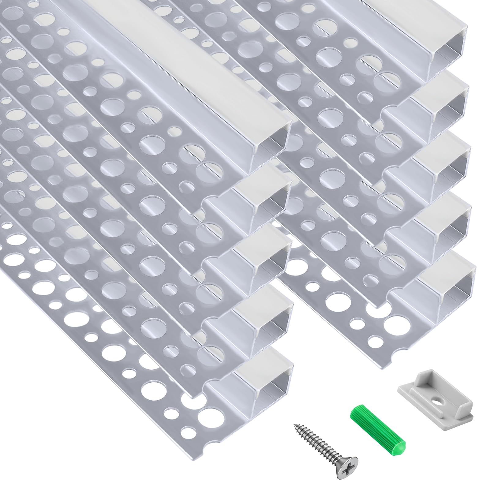 inShareplus Perfil de aluminio LED de 1 m, juego de 10 tiras LED con cubierta lechosa, perfil de montaje de aluminio para paneles de yeso, techo y muebles, canal difusor LED trimless