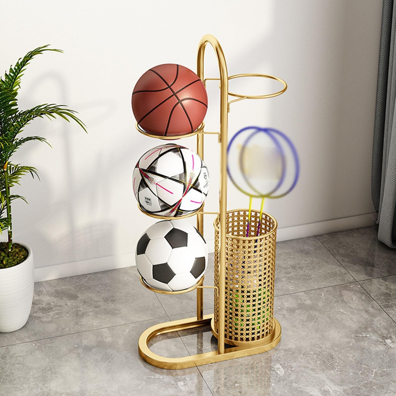 Tragbarer Stehender Ballhalter,Präsentationsständer Mit Körben, Sportgeräte-Organizer For Basketbälle,Fußball,Rugby,Volleybälle, Platzsparender Aufbewahrungsrahmen For Sortieren Von Bällen, Deko-Regal