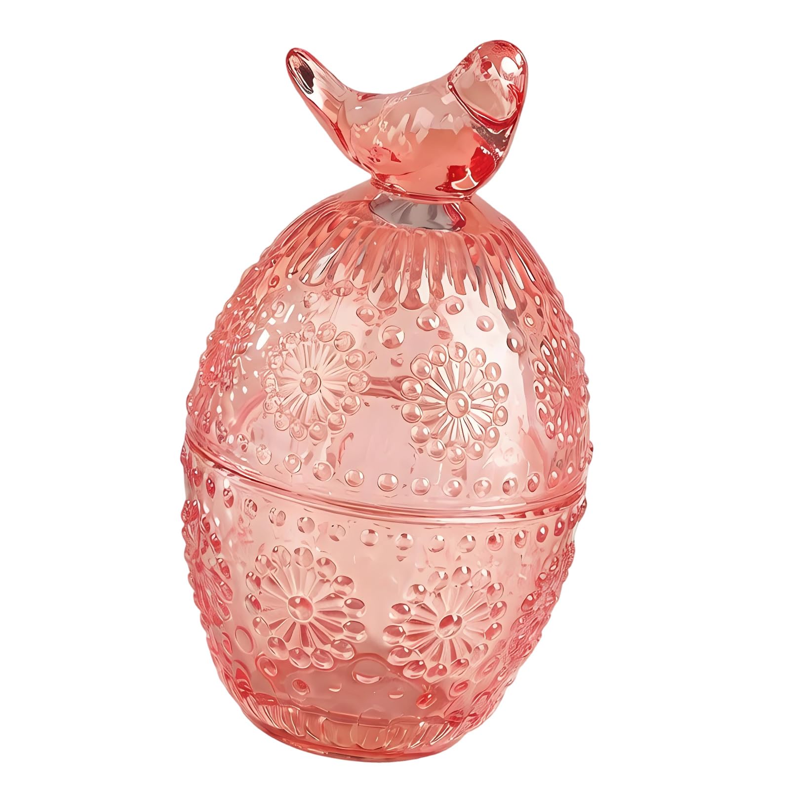 Geavonyg Glass Jewelry Storage Box with Bird Shape Lid for Earrings Necklaces and Rings on Dresser Red Jar with Lid