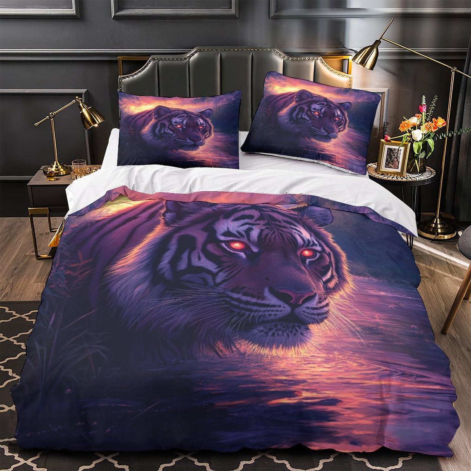 Housse de couette tigre sauvage 260x220 avec 2 taies oreiller