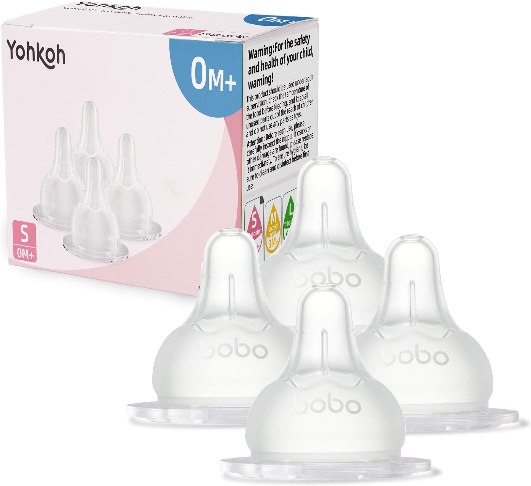 - Baby Bottle Nipples for Wide Neck Bottles, 100% Natural Feel Silicone Nipples, BPA-Free (0m+, S, 4 Counts)