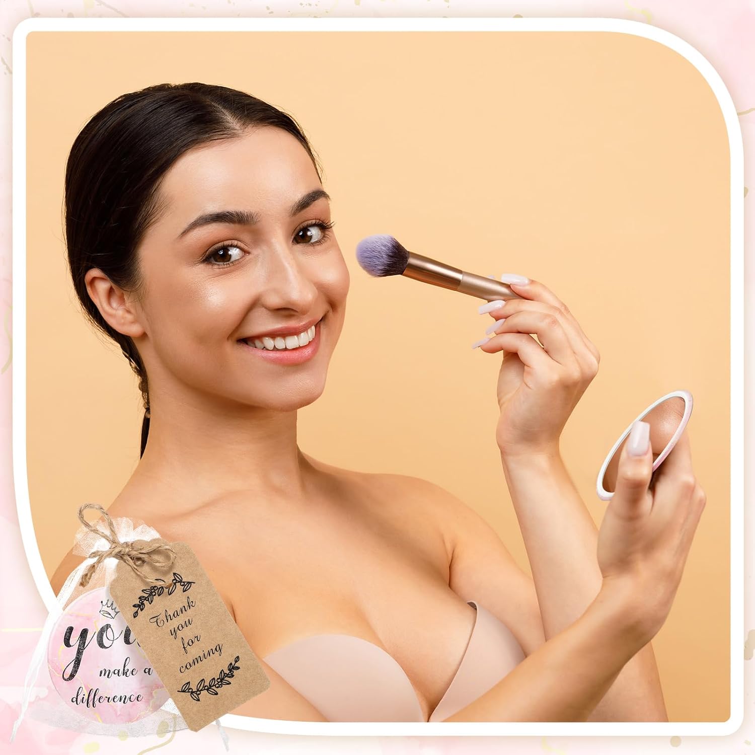 Tradder 50 Sets Compact Mirrors Bulk Women Gift Inspirational Appreciation Employee Thank You Christmas Small Purse Pocket Stuffer Item Makeup Mini Mirrors for Coworker Bridal Souvenir Bag(Rose Gold) - Image 4