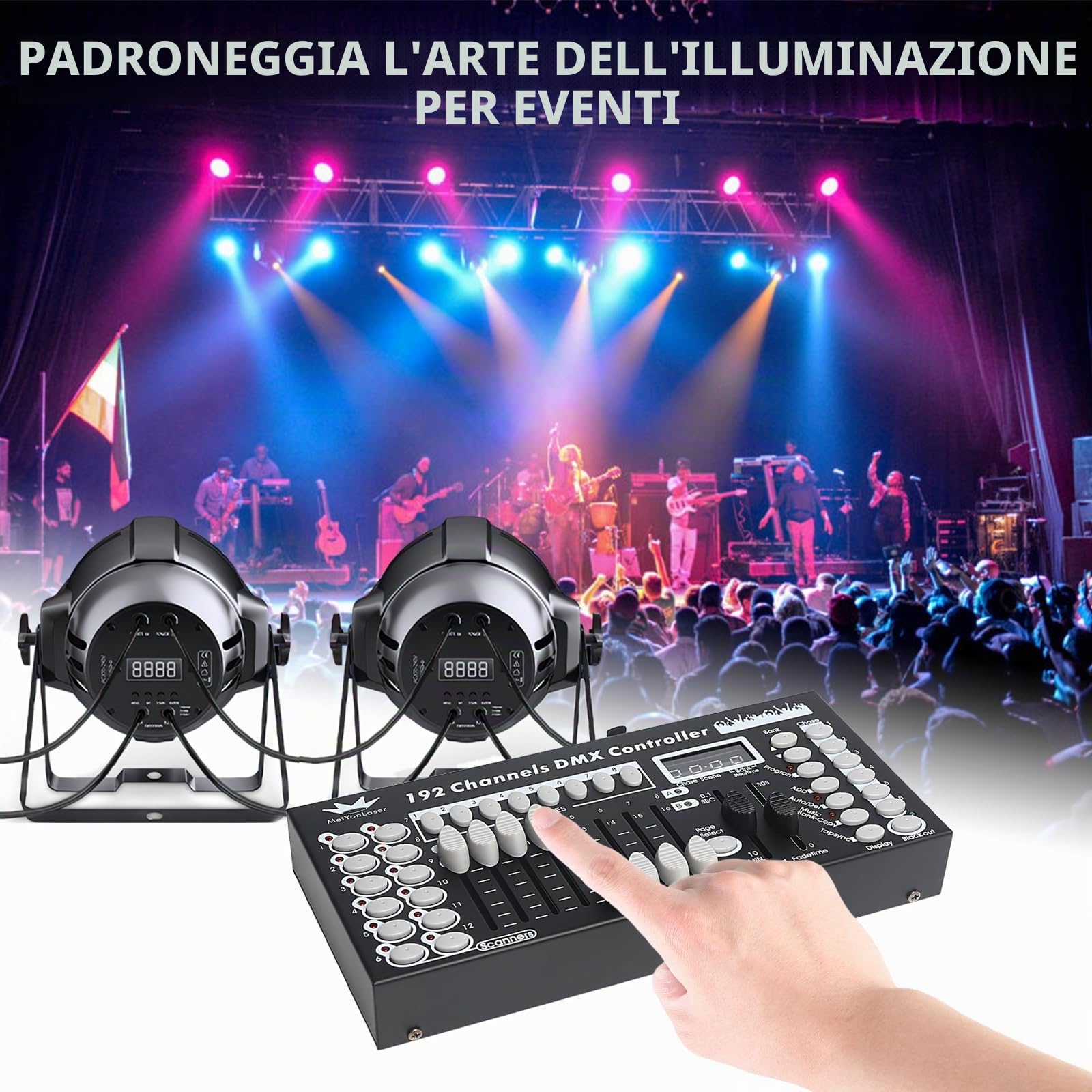 DMX-Controller, console DMX, console DMX512 a 192 canali, pannello di controllo per la modifica del programma per l'illuminazione scenica (nero)
