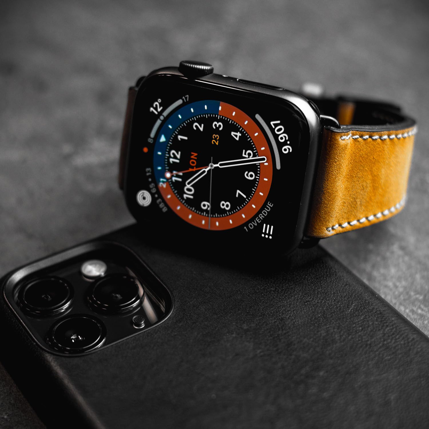 Armband HOHELUFT | kompatibel mit Apple Watch 1-9, SE | Leder | für Damen und Herren | Sport | Cognac
