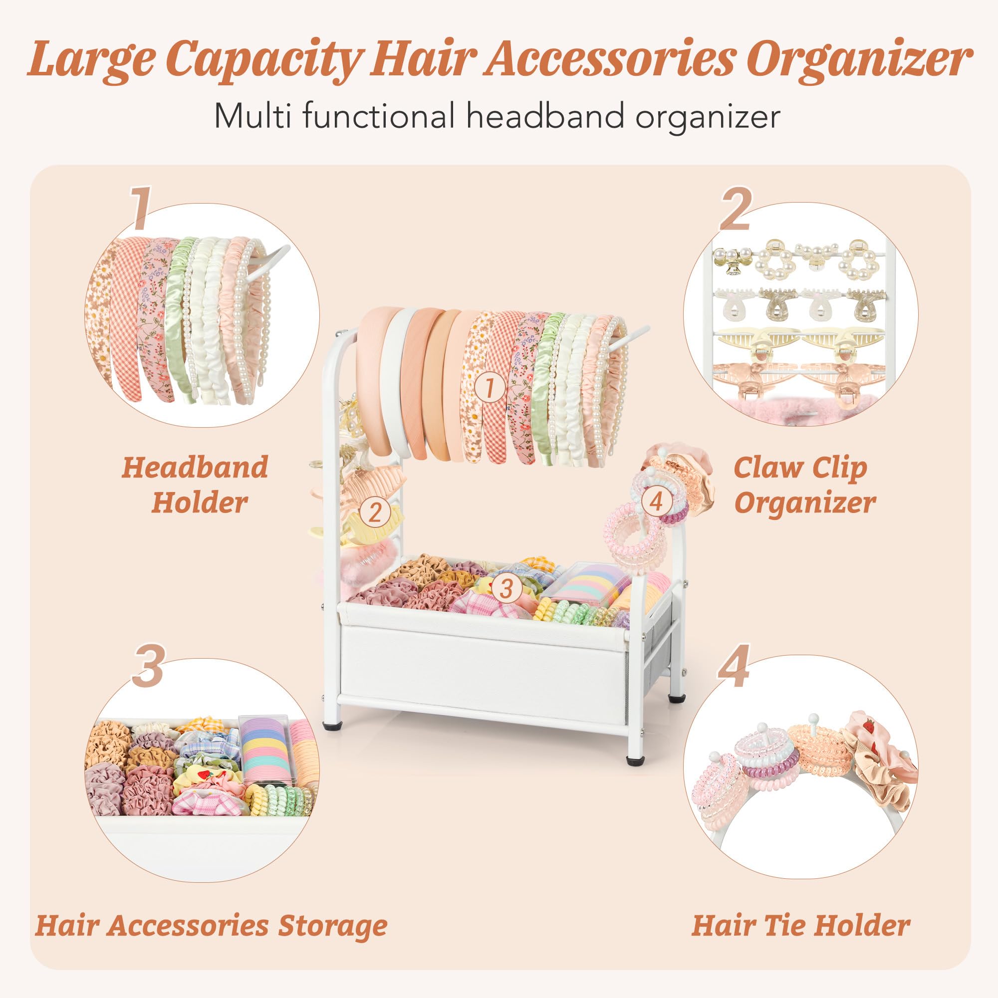 Keebofly Headband Holder Stand - Versatile Organizer for Scrunchies, Bows & Claw Clips - Compact Hair Accessories Storage for Girls, Women, Babies