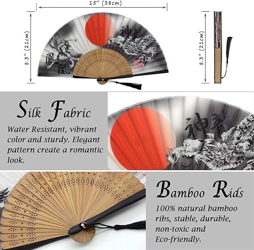 Miniatura 2 de OMyTea Abanico de mano plegable para mujer  Abanico de seda de bambú vintage chino japonés  para sofocos, iglesia, EDM, festival de música, fiesta,