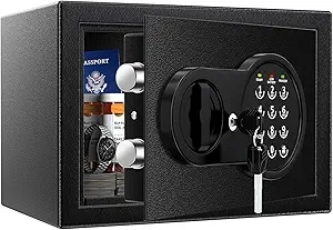 Mitlvge Fireproof Waterproof Safe Box with Keys & Pass Code, Wall Mount, Smart Alert System, 0.5 Cu ft