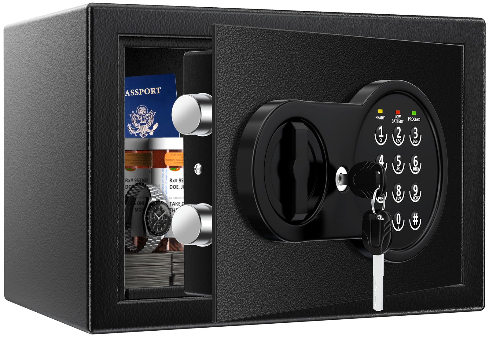 Safe Box with Fireproof Waterproof Bag, Home Safe with Keys & Pass Code & Wall Mount Kits, Money Safe with Smart Alert System for Money, Jewelry, and Documents, 0.5 Cu ft