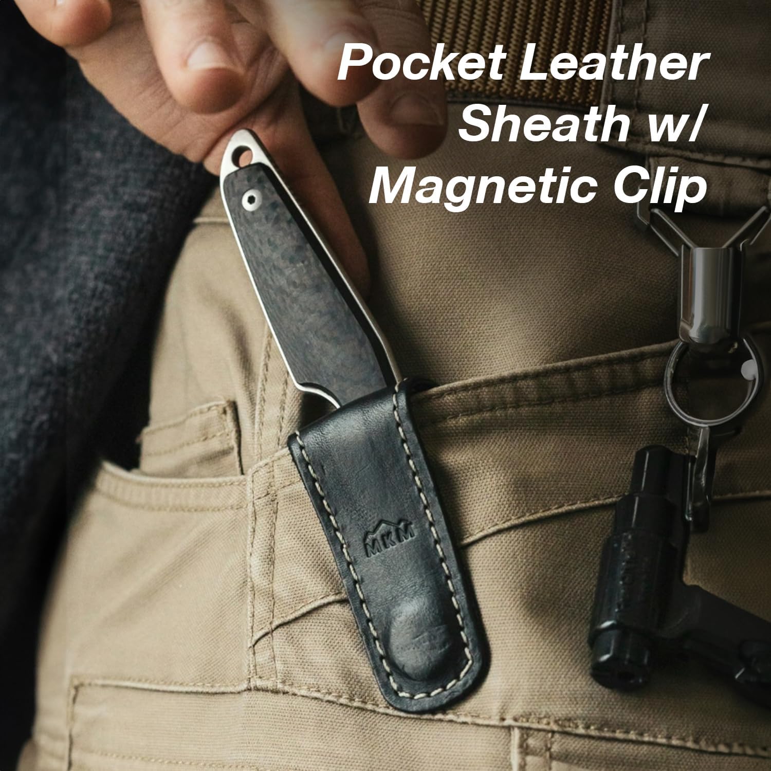 MKM Maniago Knife Makers MAKRO 2 Sheepsfoot Fixed Blade Knife and EDC Tool - M390 Super Steel, Full Tang, Designed by Jesper Voxnaes, Made in Italy, Includes Leather Sheath (Carbon Fiber)