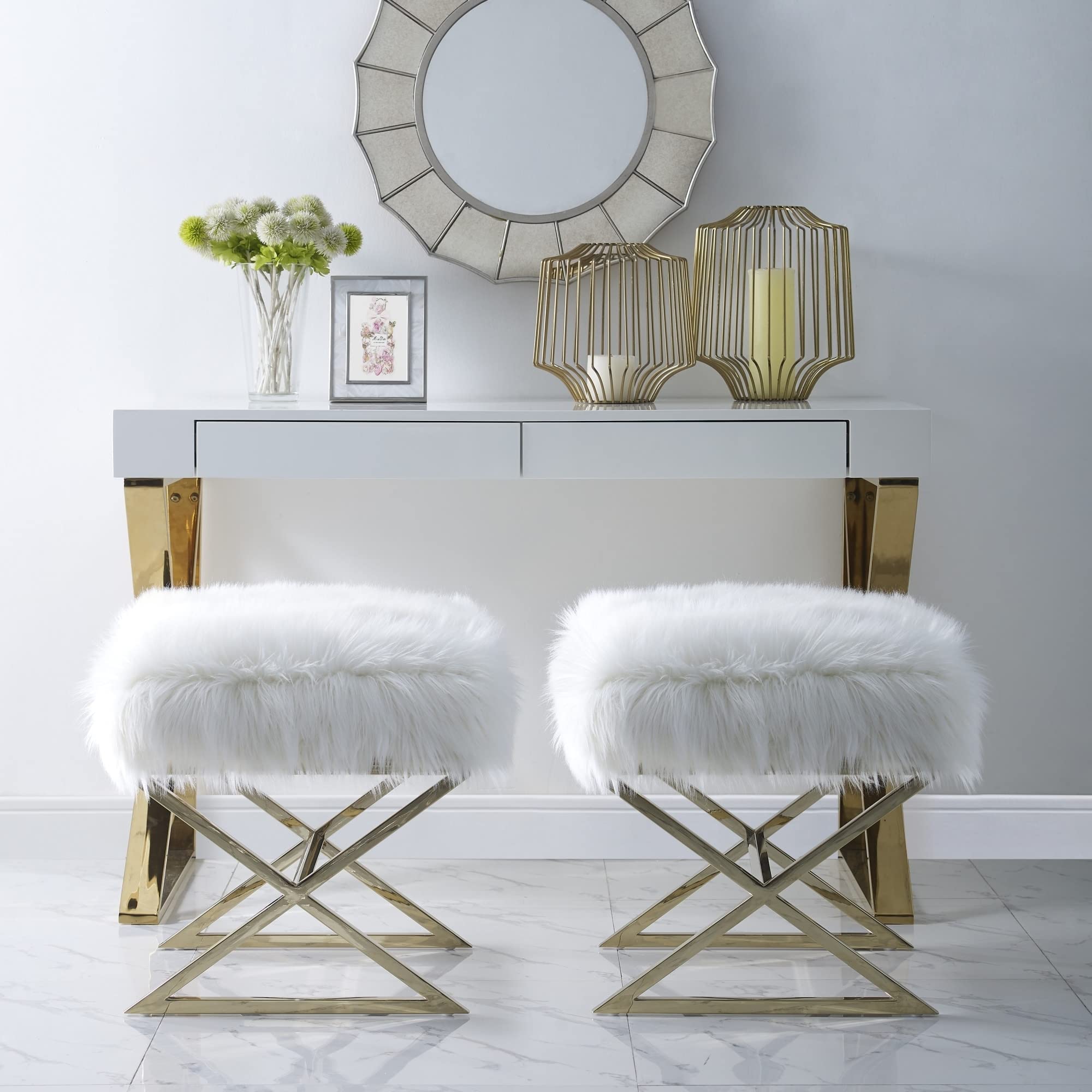 Amazon.com : Inspired Home Della Faux Fur Ottoman with Steel X