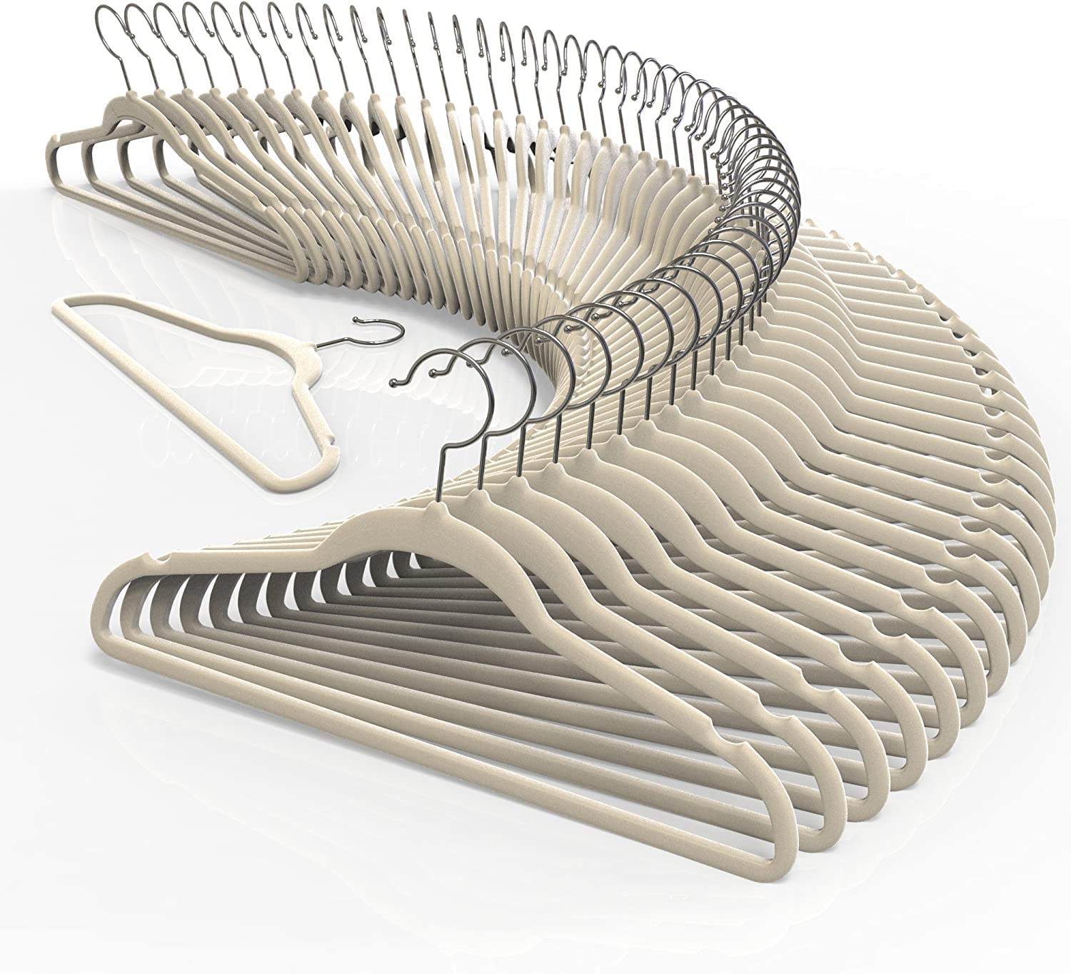 Tycom Clothes Hangers (50 Pack) Velvet - Ultra Thin Space Saving Coats Clothes Hangers Non-Slip Suit Hangers with 360 Degree Swivel Hook Hold Up-to 5KG for Jackets, Pants, Dress- 50p White