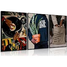 3 pcs Black Men Canvas Wall Art Fashion African American Black Man Prints Record Music DJ Painting Pictures Wall Decor Mental Health Artwork for Living Room Bedroom Home Decor 12x16 in unframed poster