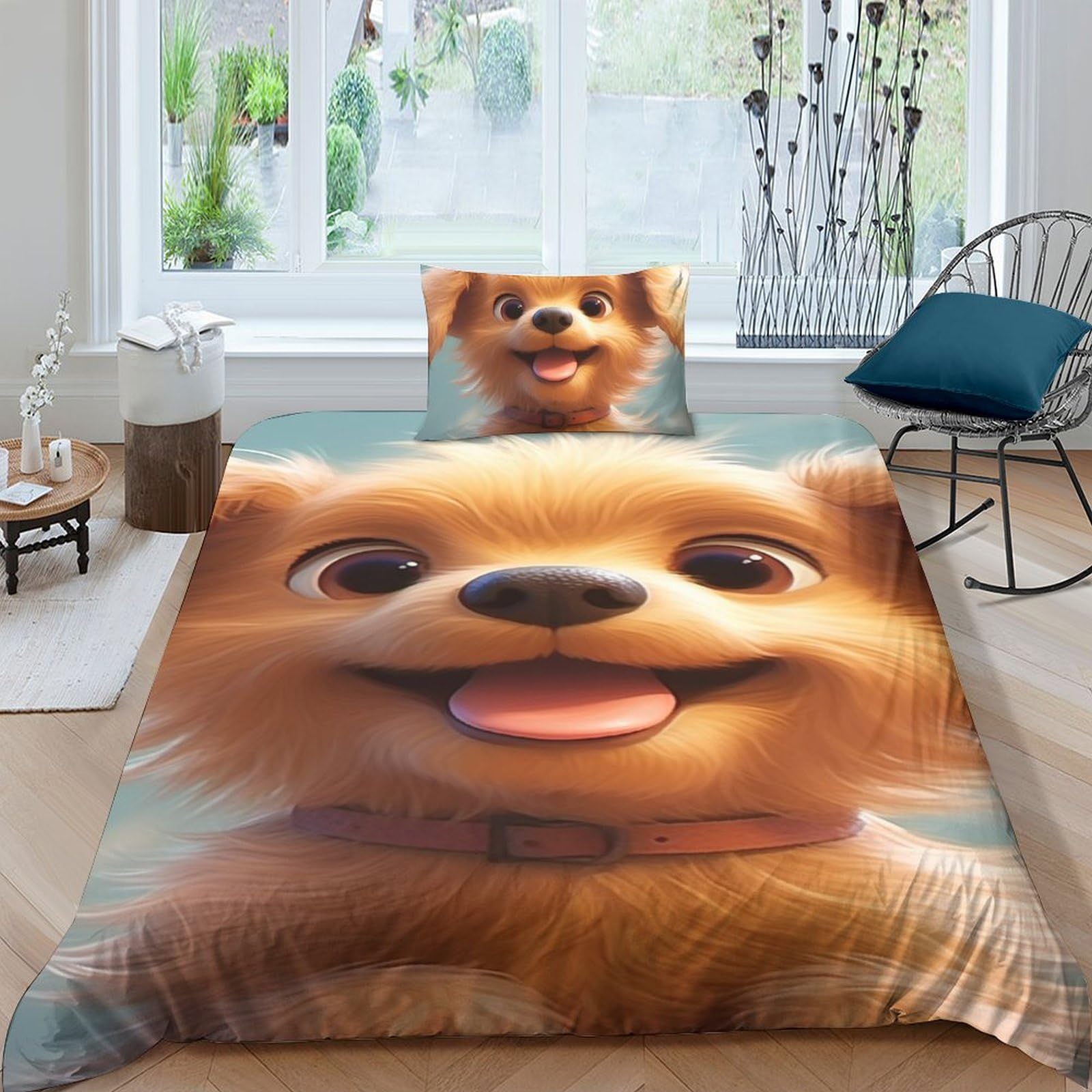 Housse de couette dogs cute SCOOVY parure 3 pièces microfibre 135x200cm