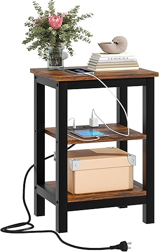 Miniatura 10 de VECELO Mesas auxiliares modernas, mesita de noche con estante de almacenamiento de 3 capas para espacios pequeños, sala de estar, dormitorio, casa