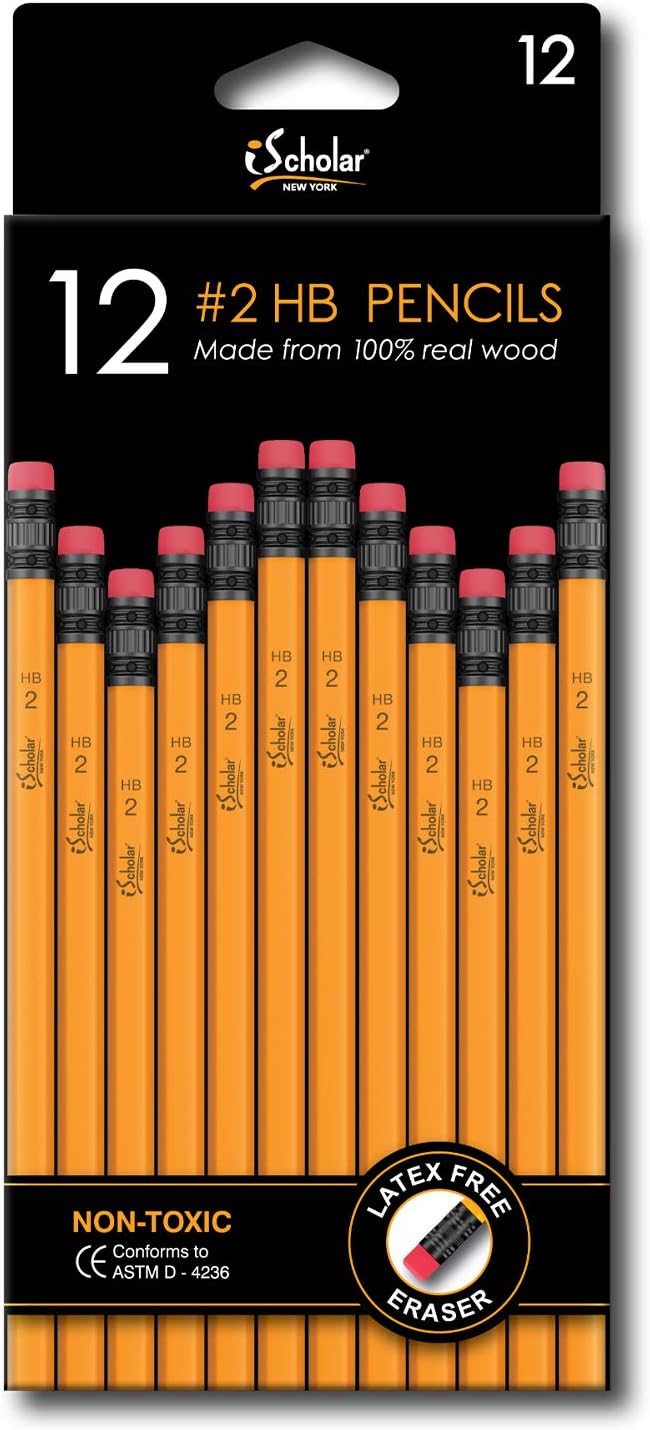 iScholar No. 2 Yellow Pencils with Erasers, 12Pack of
