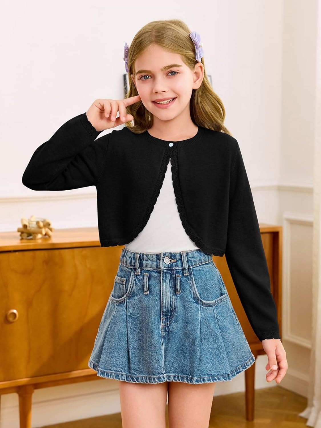 Girls Long Sleeve Bolero Cardigan Sweater Kids Cute Button Knit Shrug Cropped Sweaters Tops - Image 4