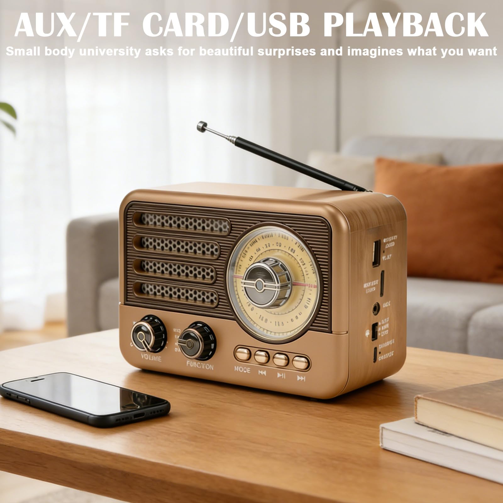 Radio Rétro Portable, Radio AM/FM/SW Nostalgique, Radio de Cuisine Portable avec Haut-Parleur Bluetooth, Compatible USB/TF/AUX, Radio Valise pour la Maison Le Bureau et Les Activités de Plein air