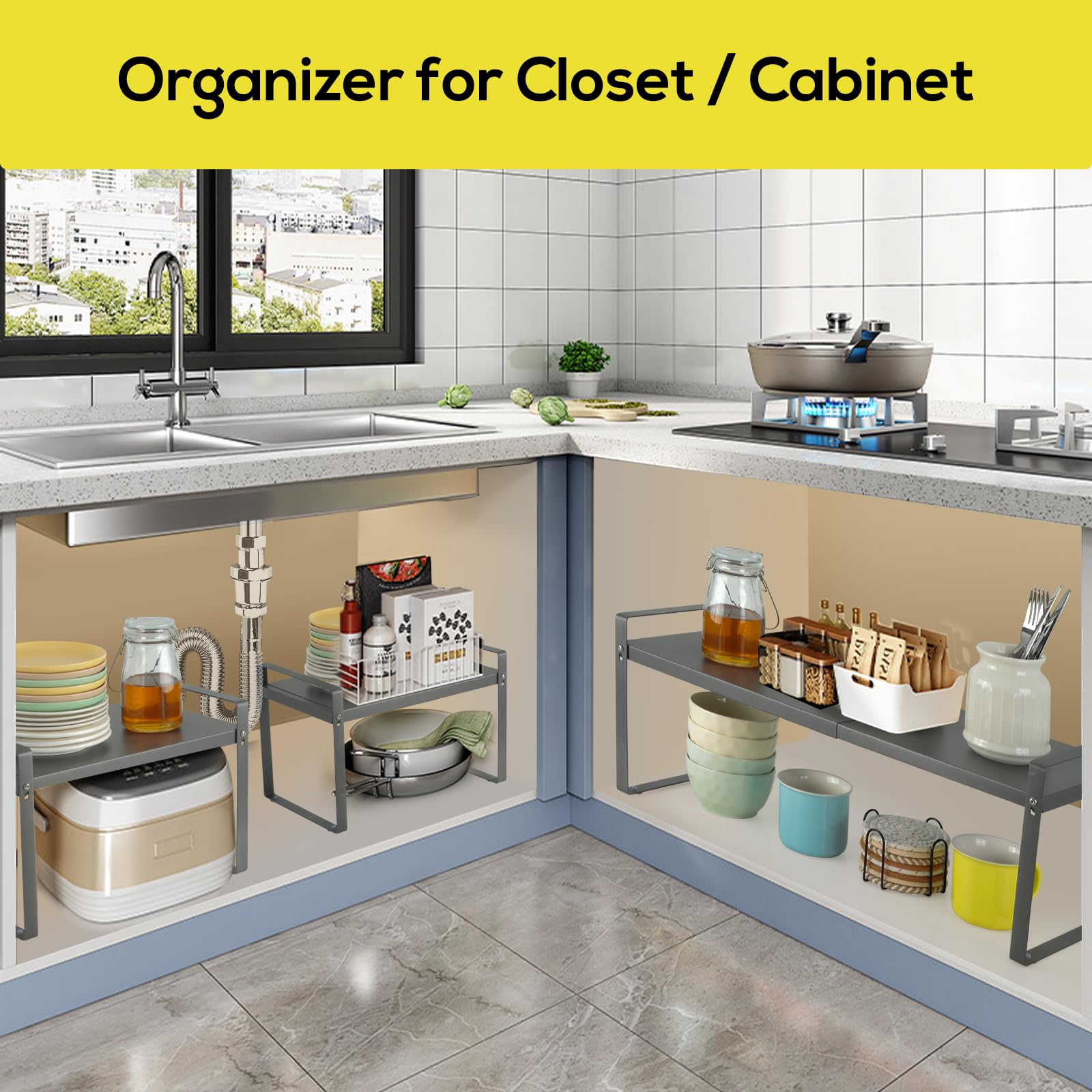 VINATO Mensola Cucina Regolabile (37-62 cm) – Scaffale Salvaspazio, Organizer Cucina Modulabile per Spezie, Barattoli, Libri