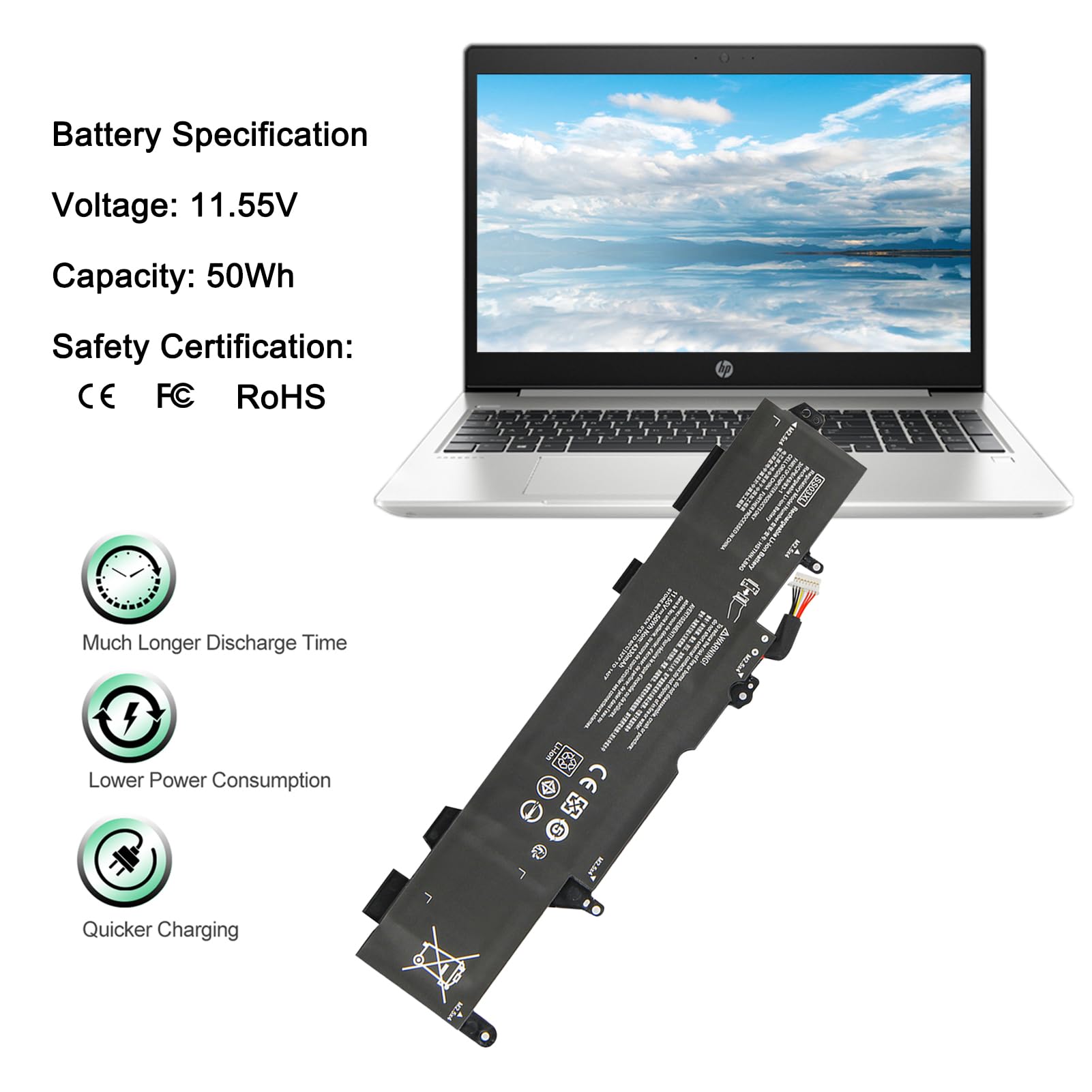 SS03XL 933321-855 Batterie pour HP EliteBook 830 G5 840 G5 735 G6 840 G6 830 G6 745 G6 846 G5 755 G5 745 G5 740 G5 735 G5, ZBook 14U G5 G6 Series 11.55V 50Wh