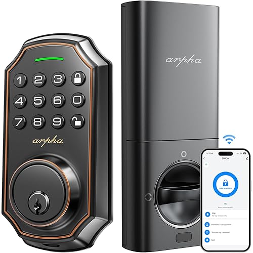 Keyless Entry Door Lock, WiFi Smart Keypad Front Door Deadbolt, Supports Amazon Alexa Voice Control, Google Assistant, Online App Control, Anti-Peeping Password, One-Time Code, Auto Lock