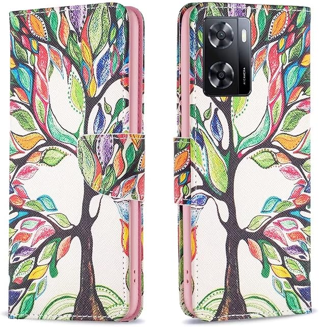 Dfjhure OPPO A57 4G Case Flip Shockproof PU Leather Wallet Cases with Stand Magnetic Card Holder TPU Silicone Bumper Slim Protective Phone Cover for OPPO A57 4G, Tree
