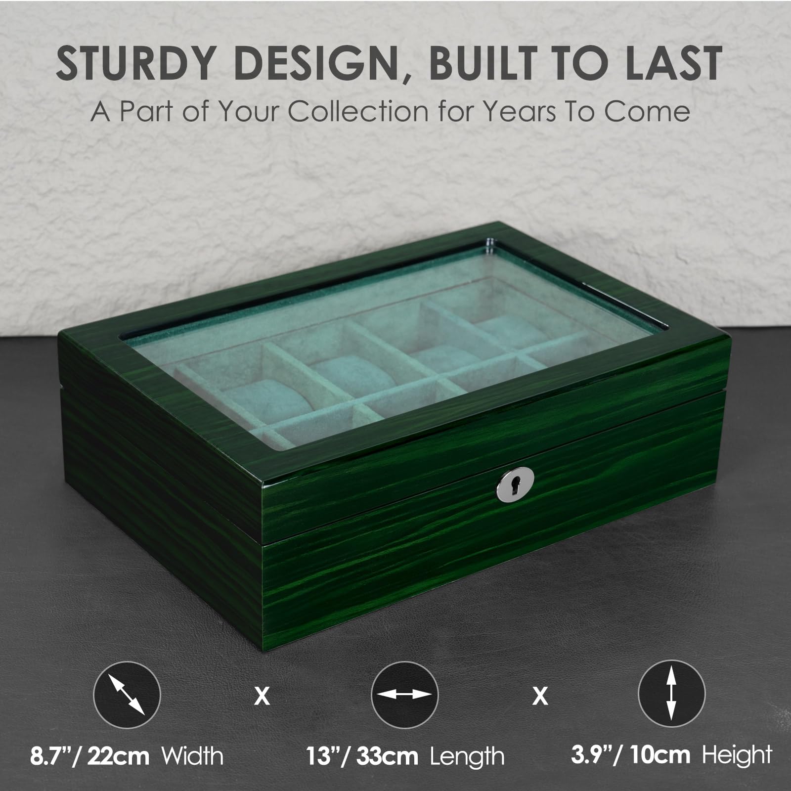 Caja organizadora de relojes para hombre, 10 relojes, pantalla de reloj inteligente, madera con interior de terciopelo suave, ventana de cristal grande, regalo para mujeres y hombres