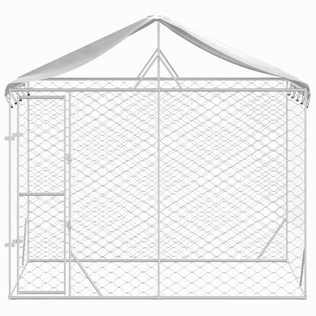 Foto 3 de 5 de ARKEM Perrera Exterior con toldo Acero galvanizado Plata 3x1,5x2,5 m Jaula Perro Grande Voladera