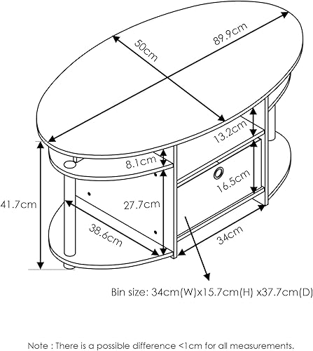 Miniatura 3 de Furinno Jaya Mesa de centro ovalada, roble francés grisnegronegro